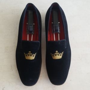 Alan McAfee men's black velvet slipper shoes Sz 11